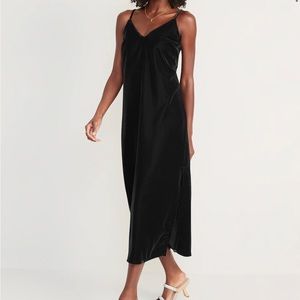 Old Navy Black Velvet Midi Slip Dress